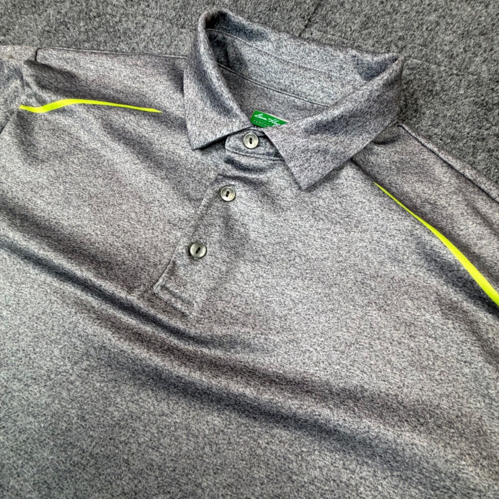 Ben Hogan Performance Mens Large Grey Lime Green Ombre Space Dye Golf Polo Shirt